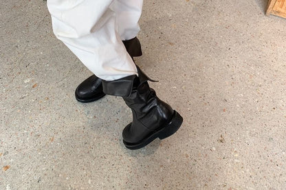 Boots Genuine Mid-Calf Leather Plain Platform