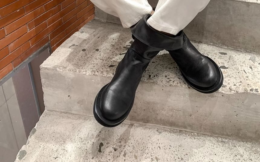 Boots Genuine Mid-Calf Leather Plain Platform