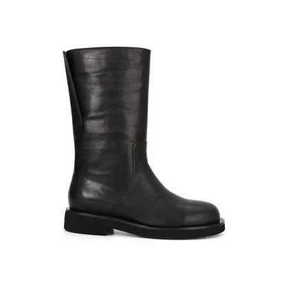 Boots Genuine Mid-Calf Leather Plain Platform