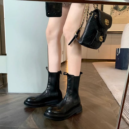Platform Chelsea Short Genuine Leather Plain Boots