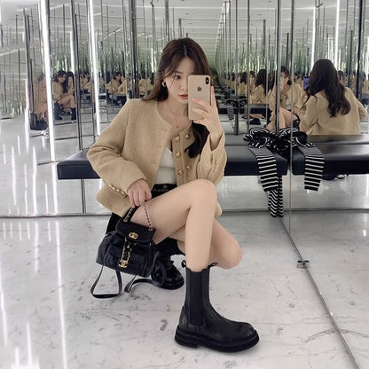 Platform Chelsea Short Genuine Leather Plain Boots