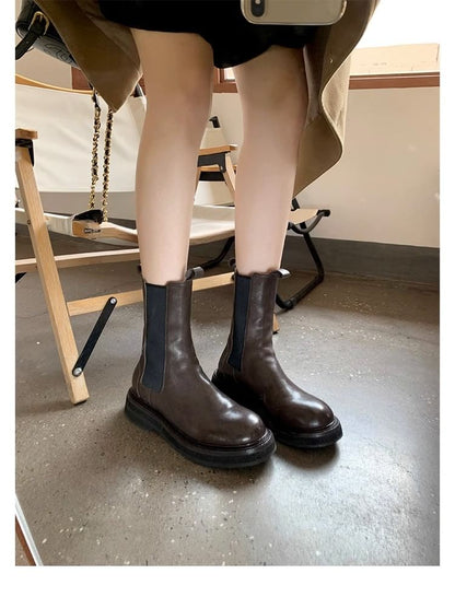 Platform Chelsea Short Genuine Leather Plain Boots