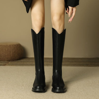 Plain Zip-Up Leather Faux Tall Boots Platform