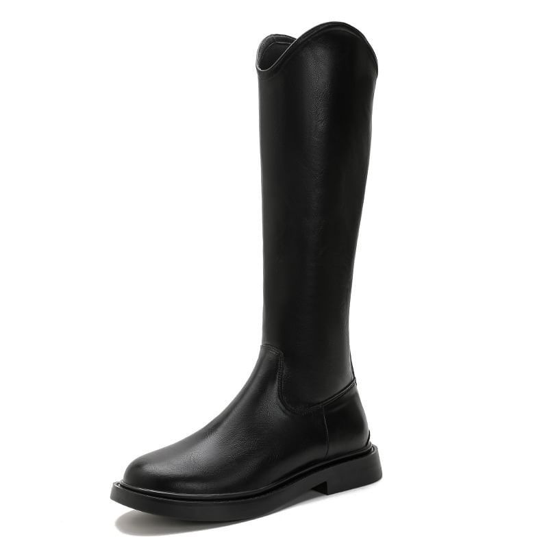 Plain Zip-Up Leather Faux Tall Boots Platform