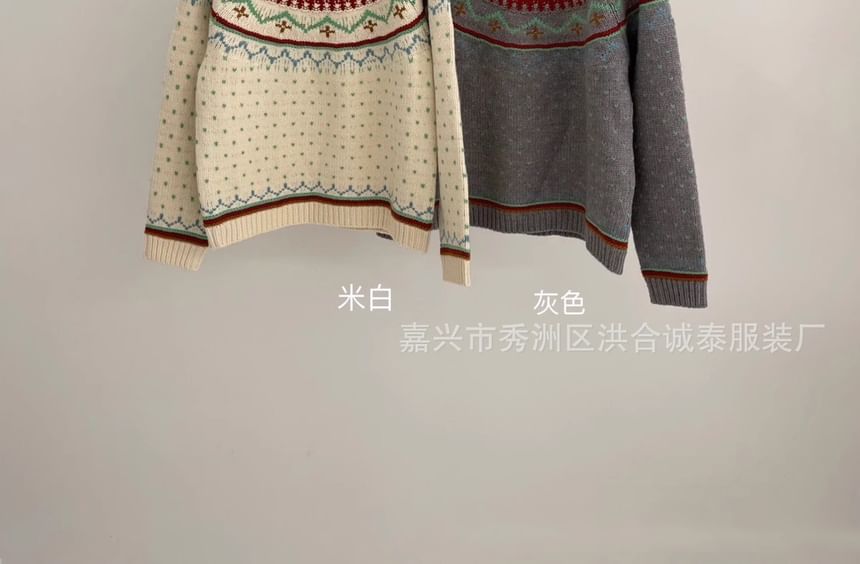 Crew Neck Patterned Sweater