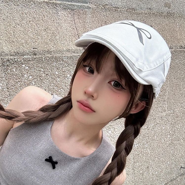 Newsboy Print Cap Bow