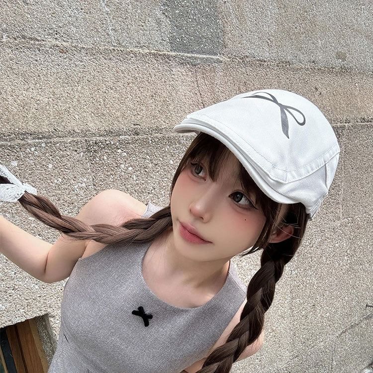 Newsboy Print Cap Bow