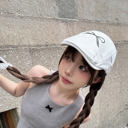 Newsboy Print Cap Bow