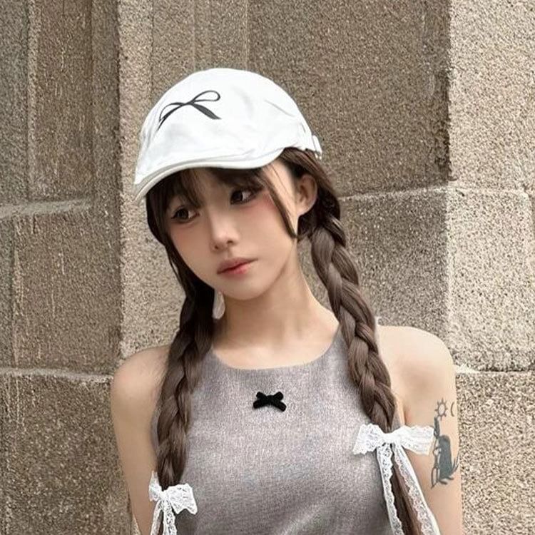 Newsboy Print Cap Bow