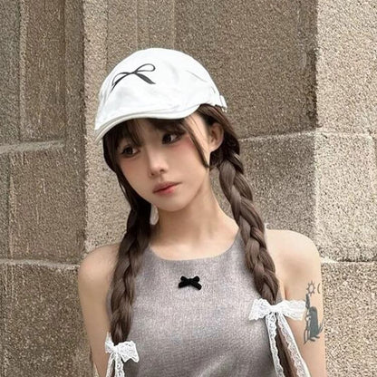 Newsboy Print Cap Bow