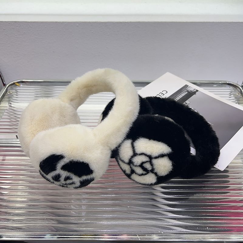 Set Bow Fluffy / Muffs Ear Print Scarf Floral
