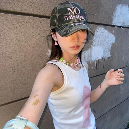 Print Embroidered Cap Camo Letter Baseball