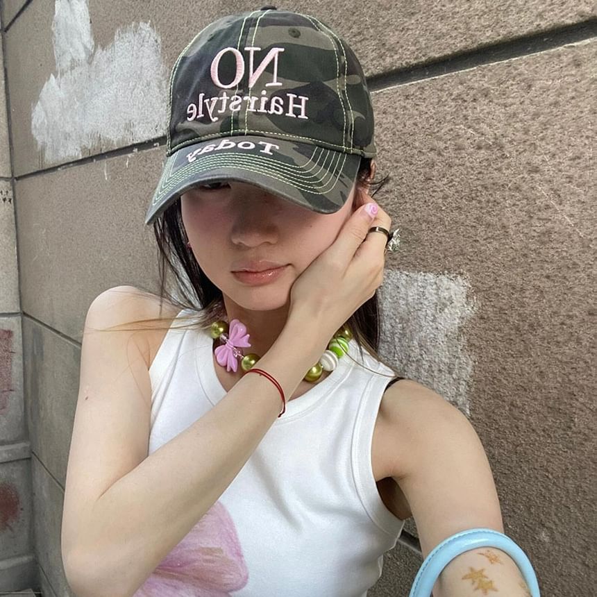 Print Embroidered Cap Camo Letter Baseball