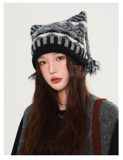 Striped Pom Pom Beanie