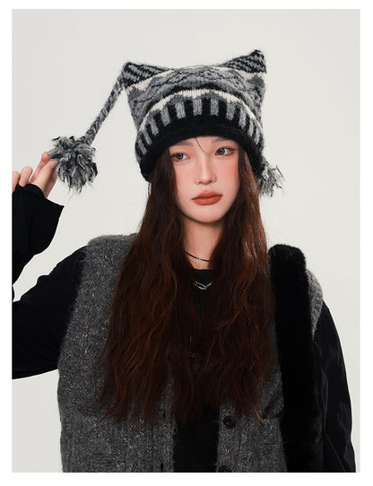 Striped Pom Pom Beanie