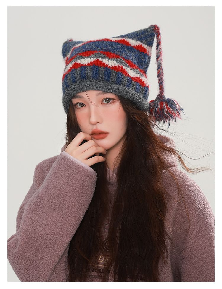 Striped Pom Pom Beanie