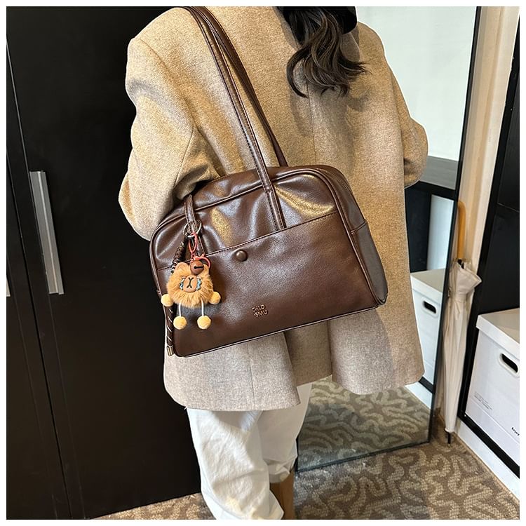 / Charm Bag Faux Leather Tote Set Lettering