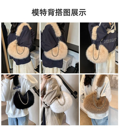 Fluffy Bag Beaded Shoulder