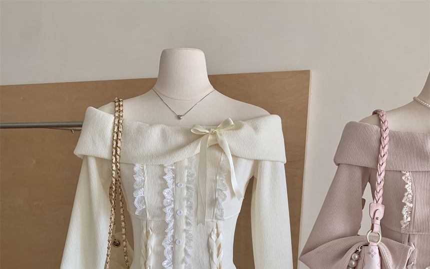 High Set: Up Shoulder Waist Sleeve Lace Tiered A-Line Top Mini + Long Skirt Bow Ruffle Off Plain