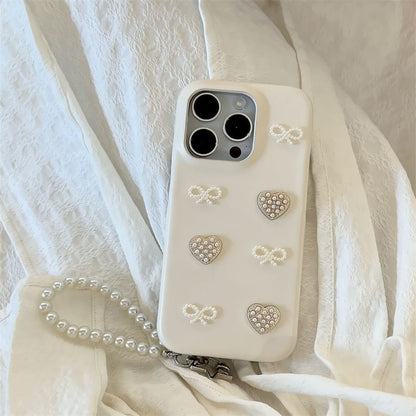 Faux Pearl Bow Heart Phone Case / Charm / Set
