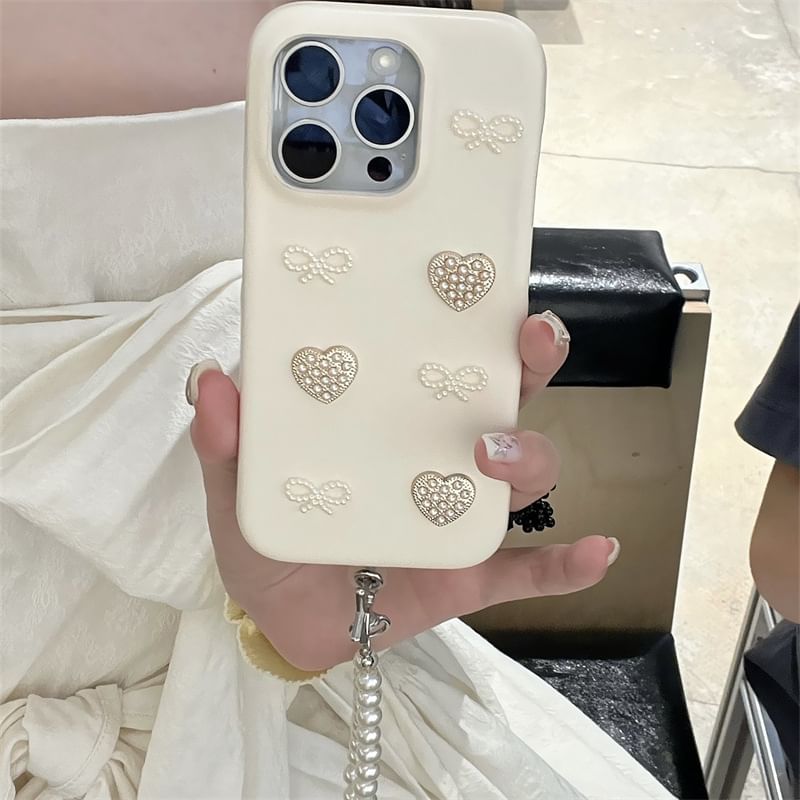 Faux Pearl Bow Heart Phone Case / Charm / Set