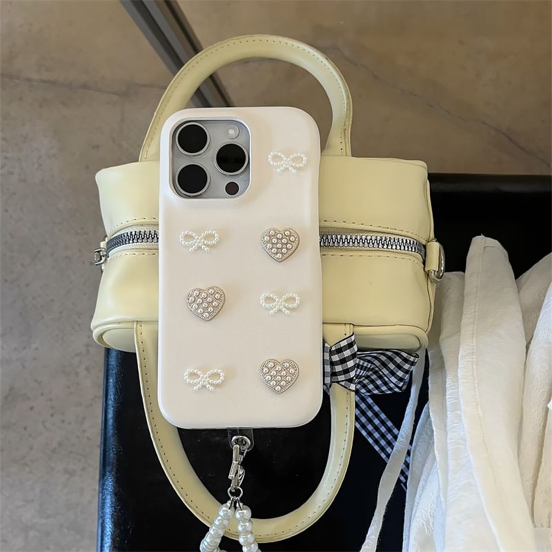 Faux Pearl Bow Heart Phone Case / Charm / Set