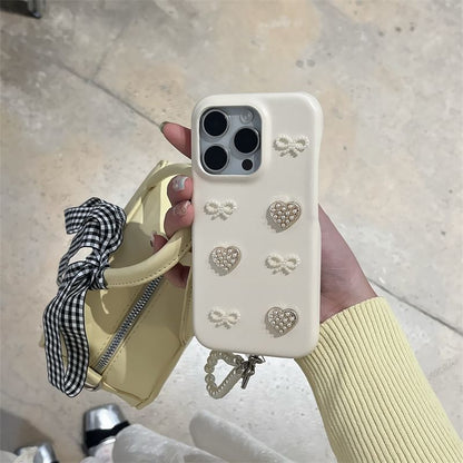 Faux Pearl Bow Heart Phone Case / Charm / Set