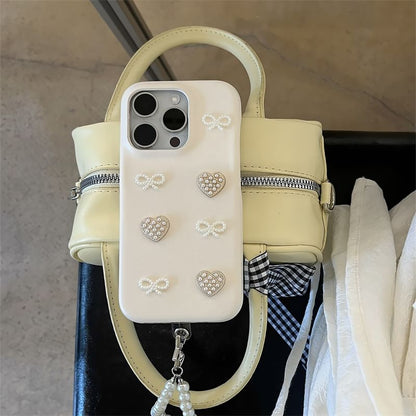 Faux Pearl Bow Heart Phone Case / Charm / Set