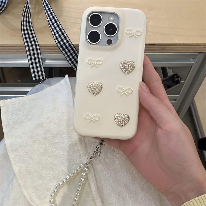 Faux Pearl Bow Heart Phone Case / Charm / Set