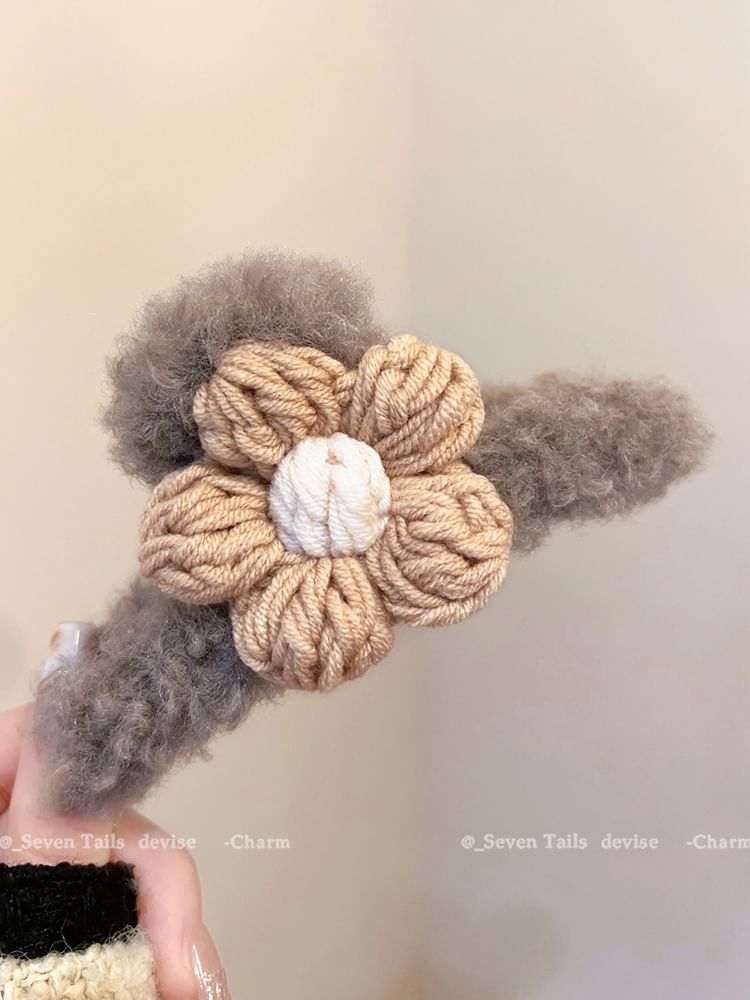 Floral Yarn Chenille Hair Claw Clip