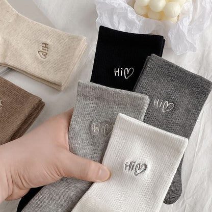 Lettering Embroidered Socks / Set