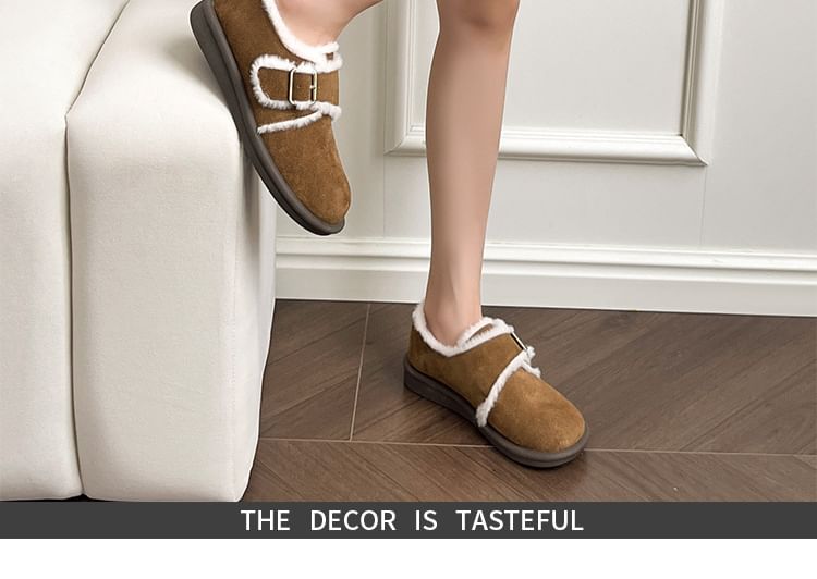 Platform Fleece-Lined Buckled Slip-Ons