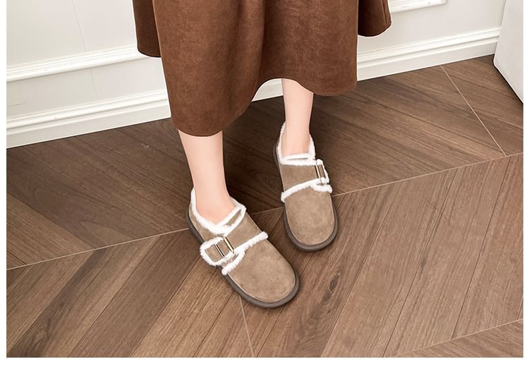 Platform Fleece-Lined Buckled Slip-Ons