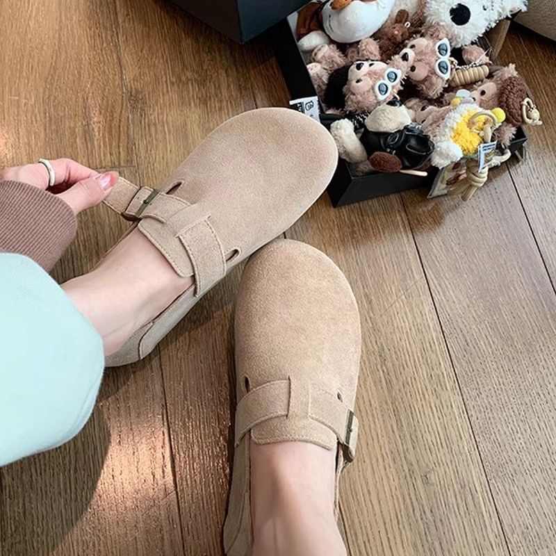 Suede Buckled Platform Ons Slip
