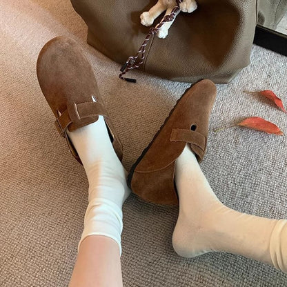 Suede Buckled Platform Ons Slip