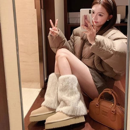 Platform Boots Fluffy Snow Panel Calf Mid