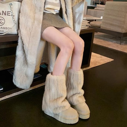 Platform Boots Fluffy Snow Panel Calf Mid