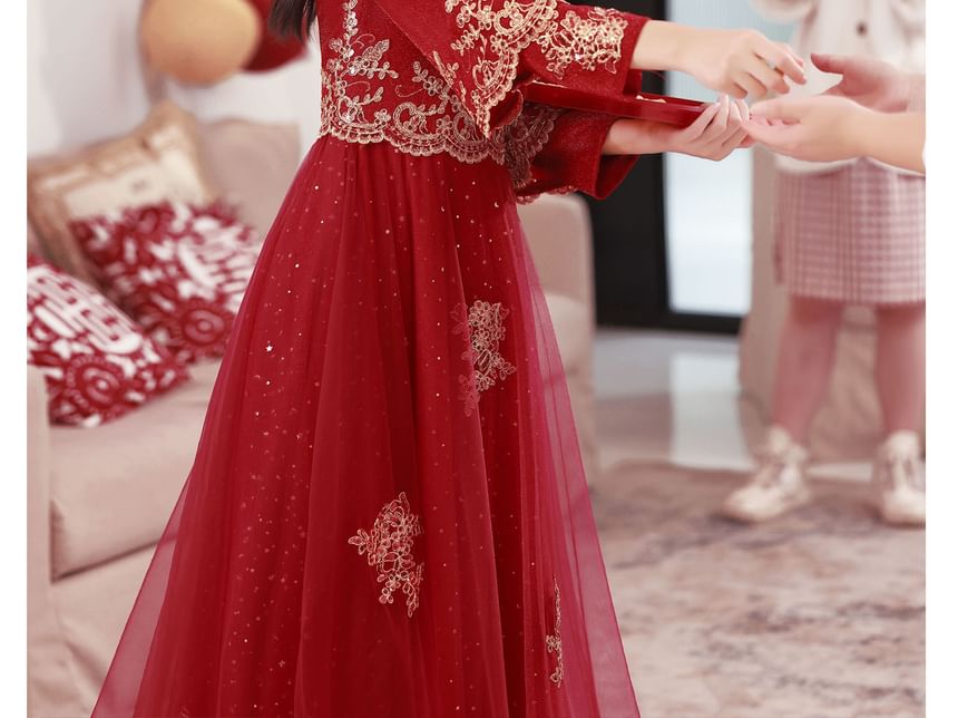 Embroidered Sleeve Wedding Long Cheongsam Dress