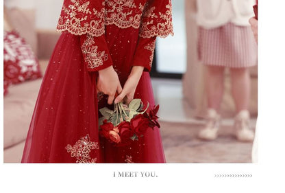 Embroidered Sleeve Wedding Long Cheongsam Dress