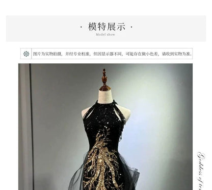 Embroidered Halter Sleeveless Evening Sequined Neck Gown Maxi