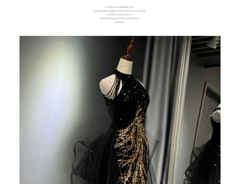 Embroidered Halter Sleeveless Evening Sequined Neck Gown Maxi