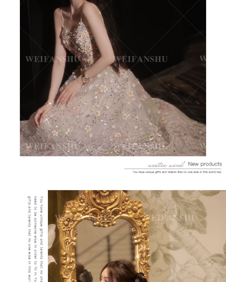 Embroidered A-Line Floral Designs) Gown Evening (Various Sequin
