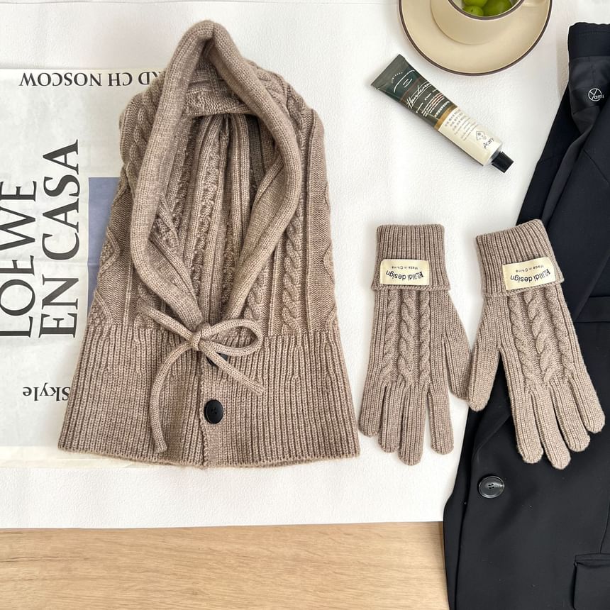 Knit Gloves Plain Set Balaclava /