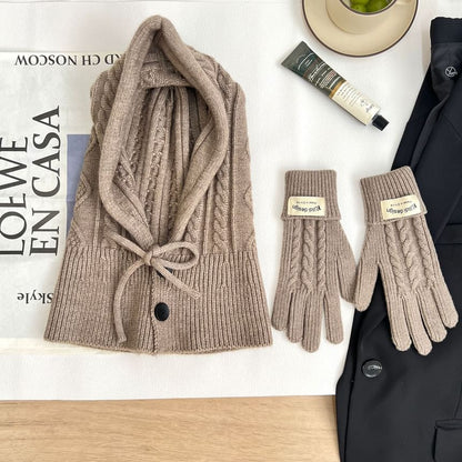 Knit Gloves Plain Set Balaclava /