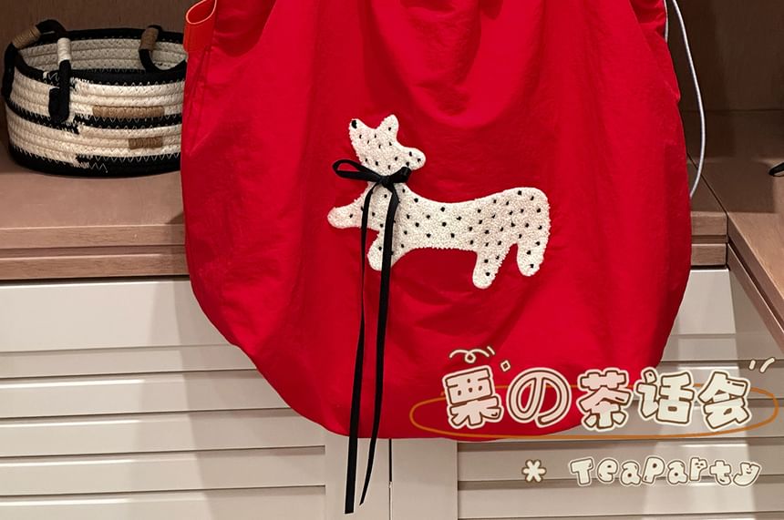 Sac fourre-tout en toile avec cordon de serrage et appliques de dessin animé