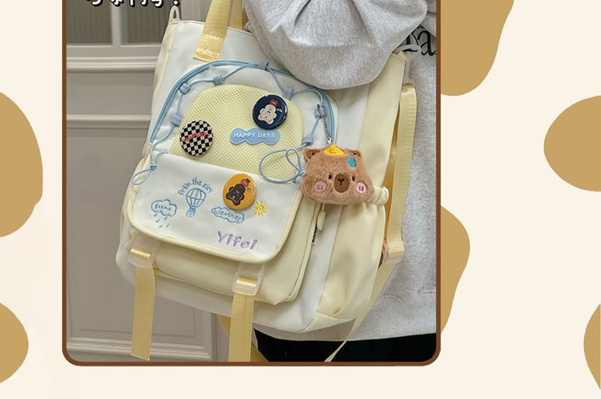 Cartoon Embroidered Tote Bag / Zip Backpack