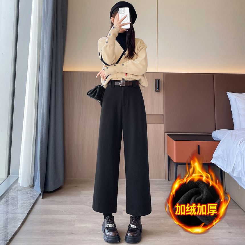 High Waist Plain Cropped Wide Leg Pants