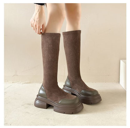 Pull-On Knee-High Boots With Chunky-Heel