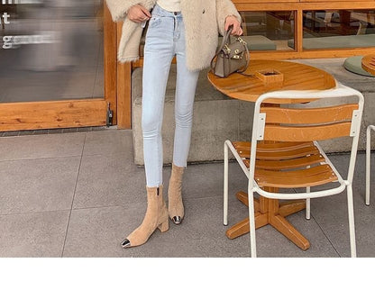 Heel Detail Boots Metal Block Short Plain