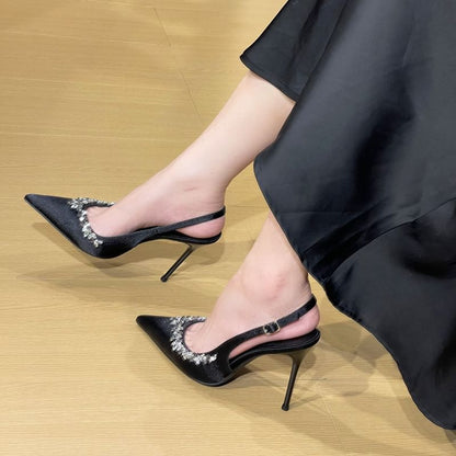 Sandals Heel High Pointed Slingback Toe Rhinestone